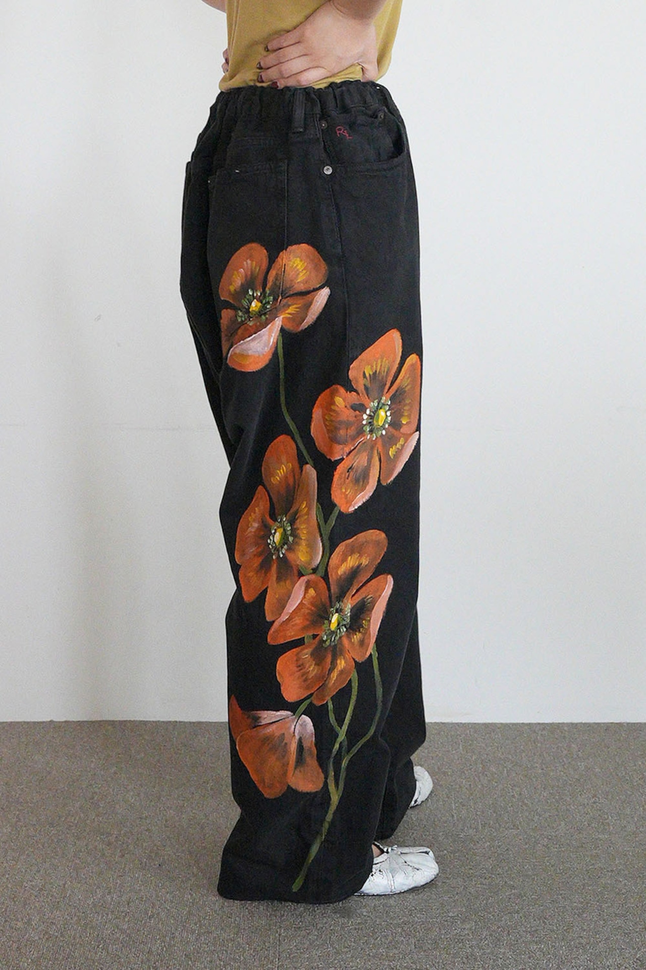 remake denim pants-blackorange
