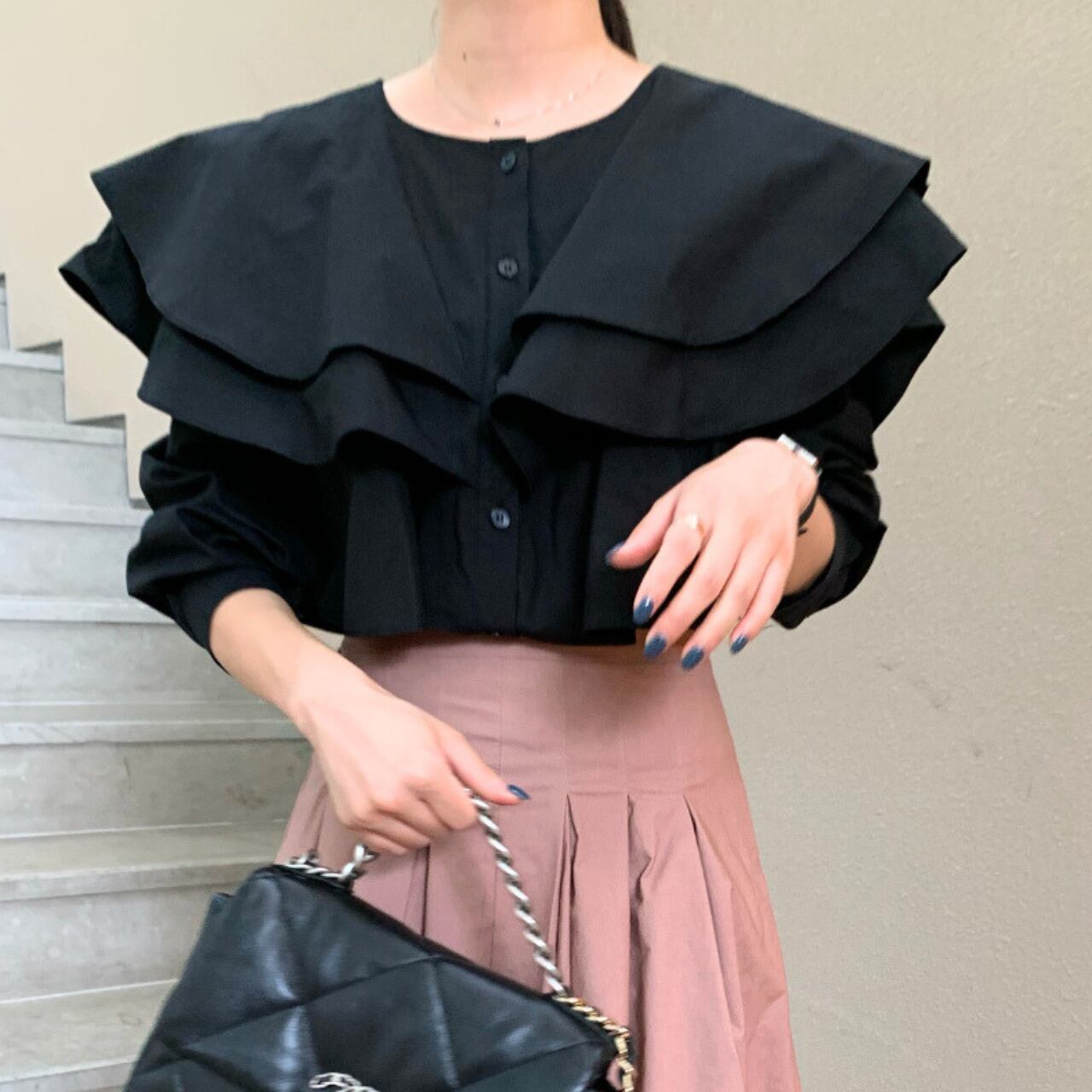 Layered lapel blouse in 2 colors S1633