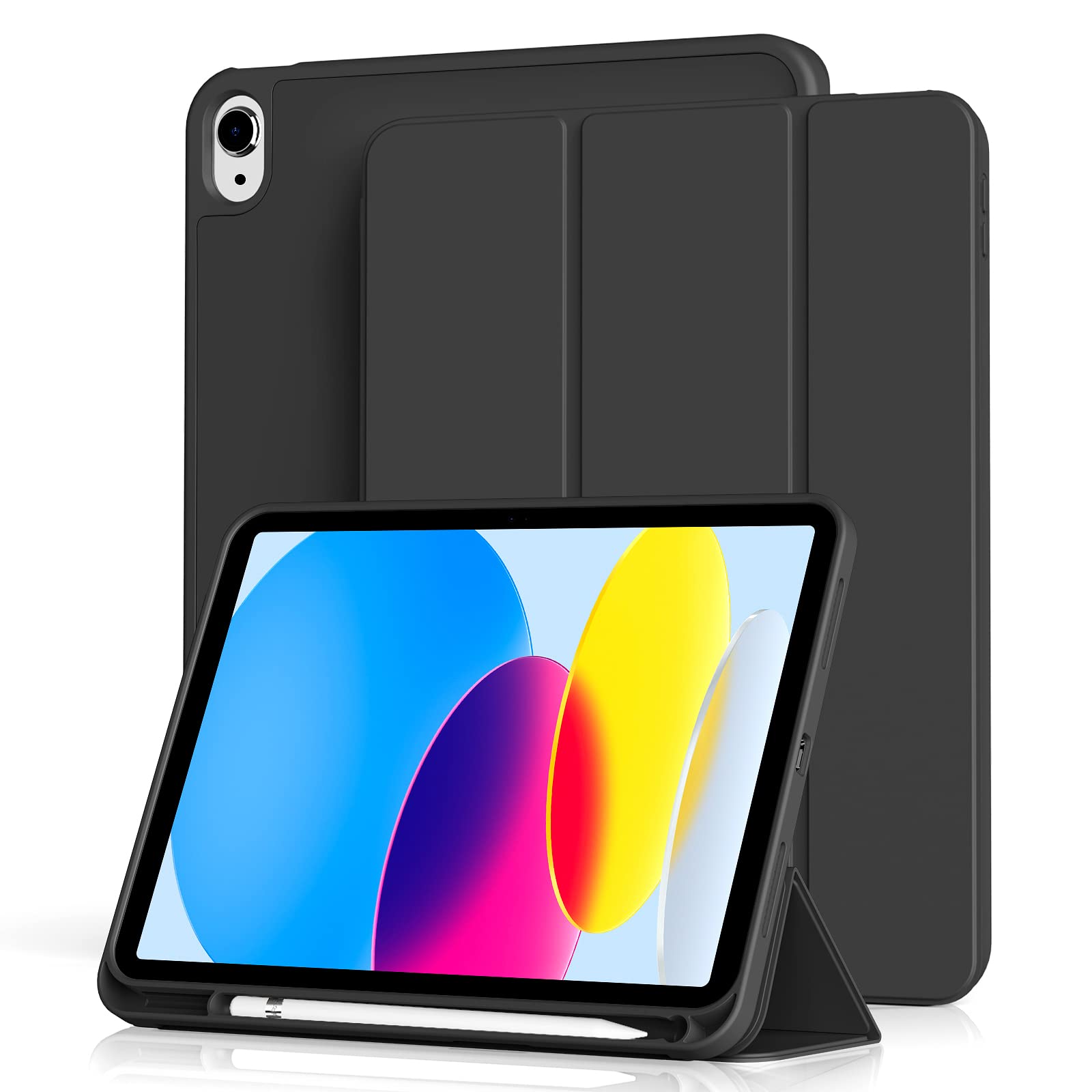 【人気】Aoub iPad 11世代 (A16) 10世代 ケース 2025 2022 11/10.9インチ ipad 第10世代 カバー オートスリープ/ウェイク機能対応 Apple Pencilペン収納 TPU 薄型 軽量 耐衝撃 三つ折りスタンド ブラック