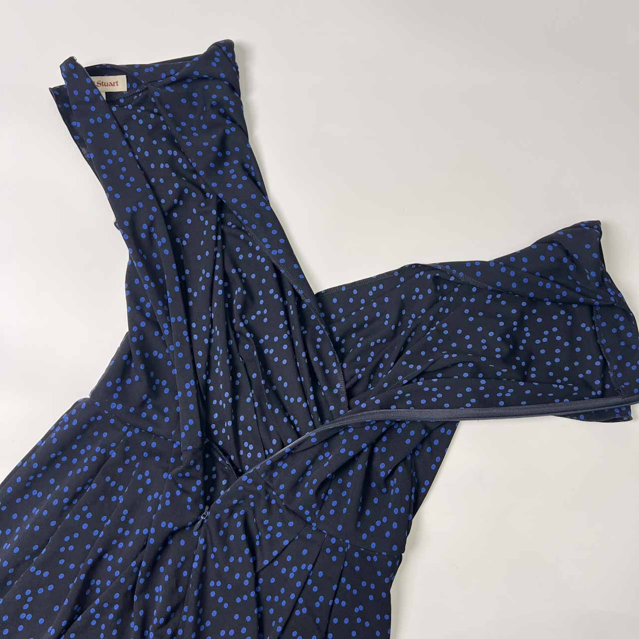 セットアップ Paul Stuart ポールスチュアート カシュクール ドット 半袖 ワンピース インナーキャミワンピース付き 8/ブラック×ブルー レディース