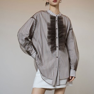 Striped mesh patchwork shirt S1840