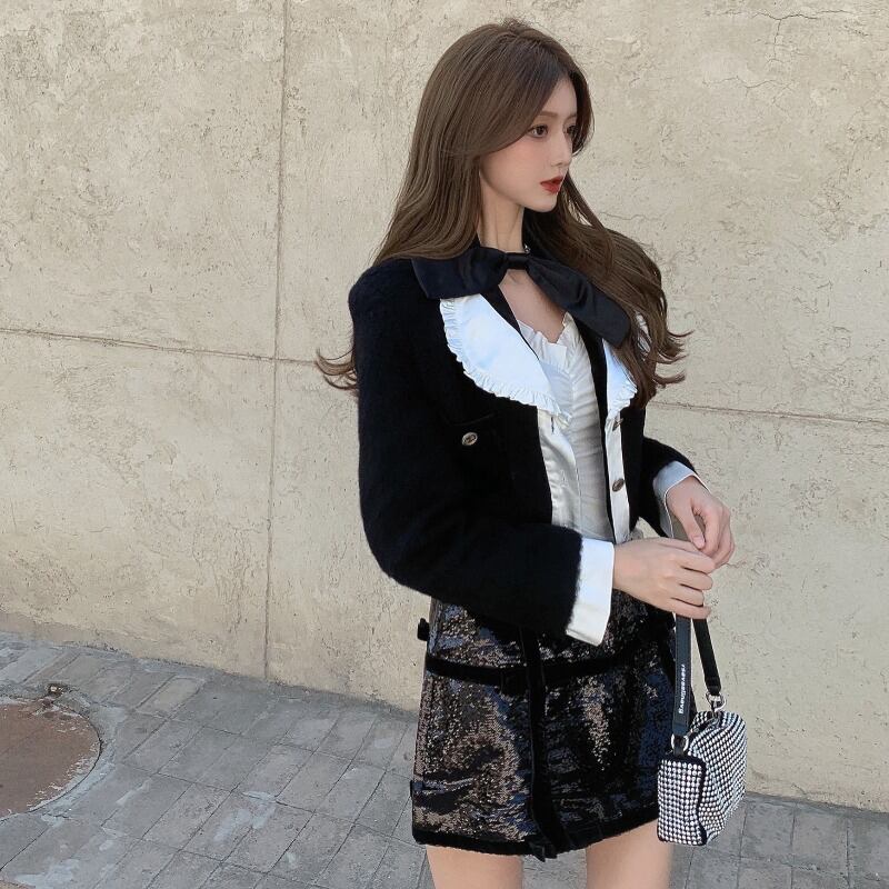 ジャケット ブラックショートスタイルオータムウィンター 秋物 冬物 ブラックストロベリース35489138330