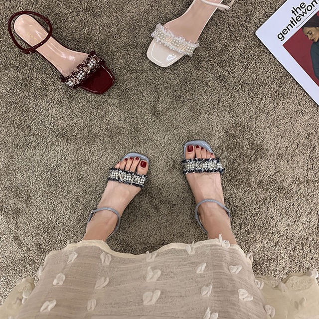 サンダルサマーパールスタイルヒール ハイヒール 靴 シューズ 夏物 真珠 フェイクシューズ47219718012