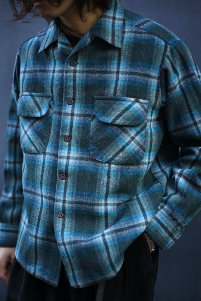Pendleton [PENDLETON] vintage open collar wool shirt [1970s