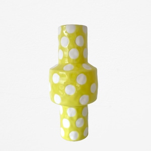 Polka Dot Flower Vase Yellow Φ約13cm × H30cm ポルカドットフラワーベース 花瓶