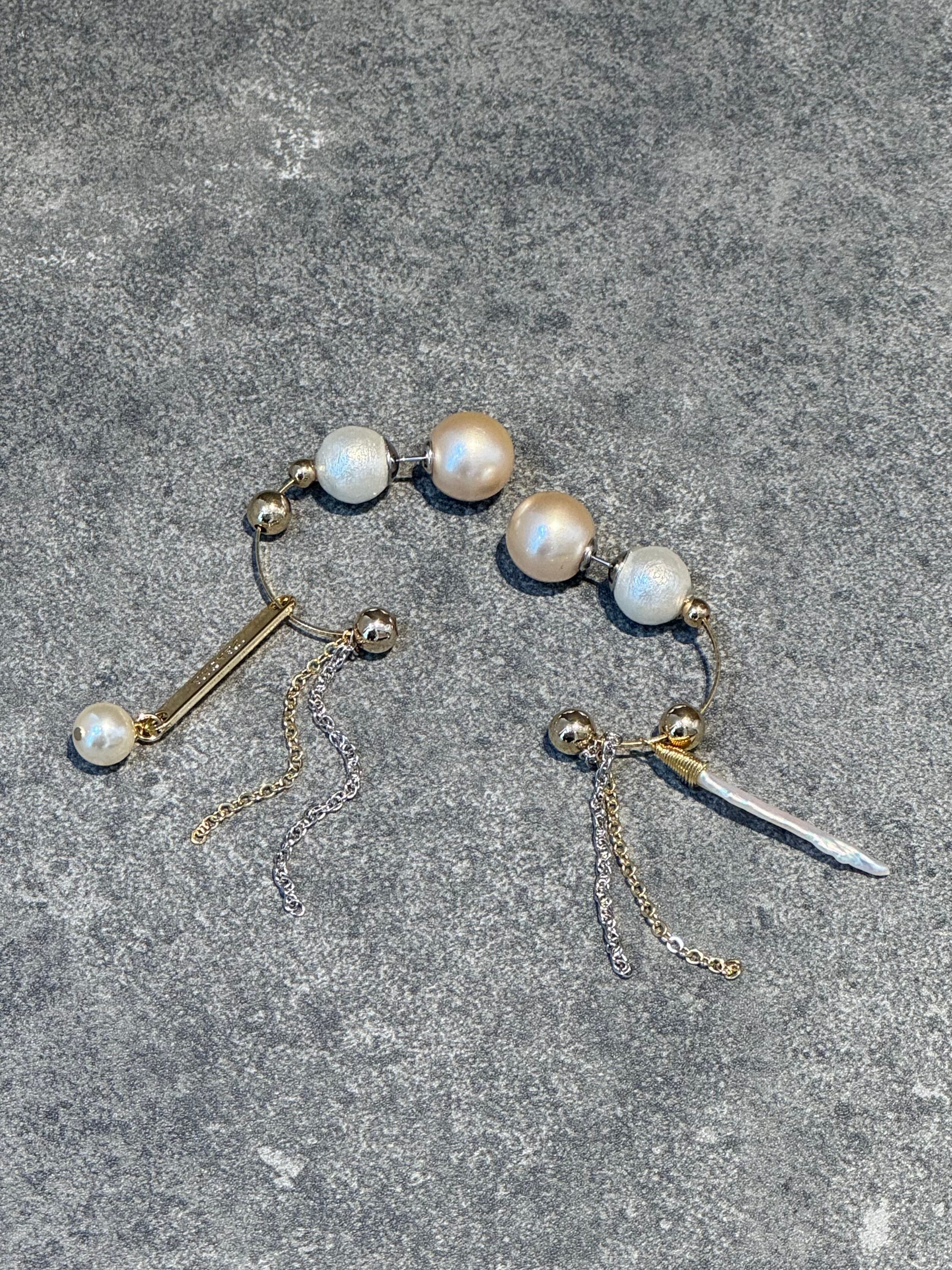 half hoop drop chain pearl gold silver mix