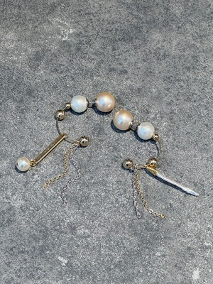 half hoop drop chain pearl gold silver mix