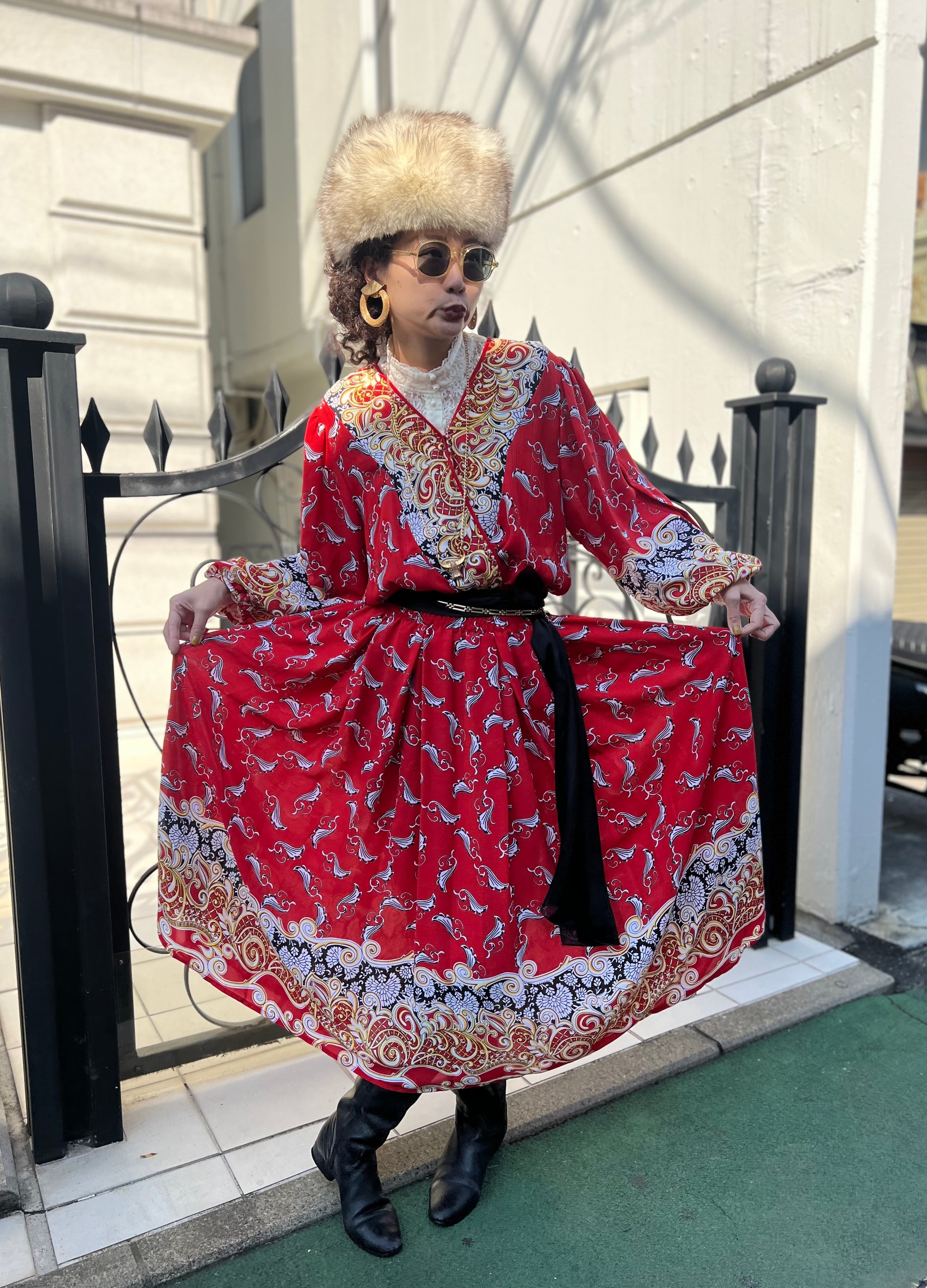 Diane freis red × floral cache-coeur dress ( ダイアンフレイス  