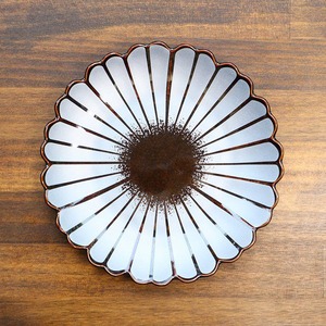 【長期在庫品SALE】有田焼　アメ釉銀彩八重桜６寸皿（高台無） 21-076