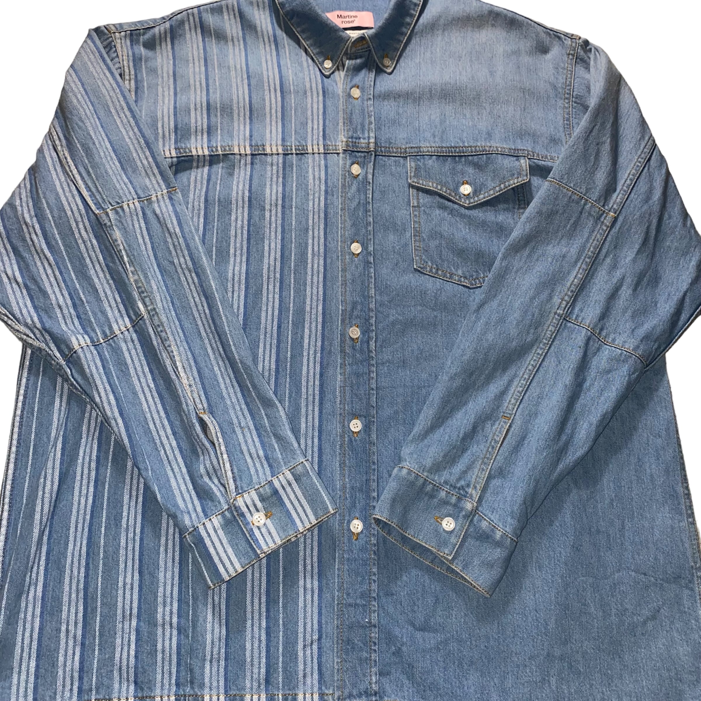 新品】MARTINE ROSE ストライプ切替オーバーサイズデニムシャツXL 