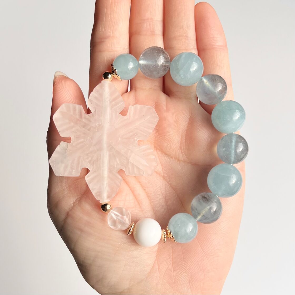 水晶 雪 結晶 アクアマリン モスアクアマリン 天然石 ブレスレット 