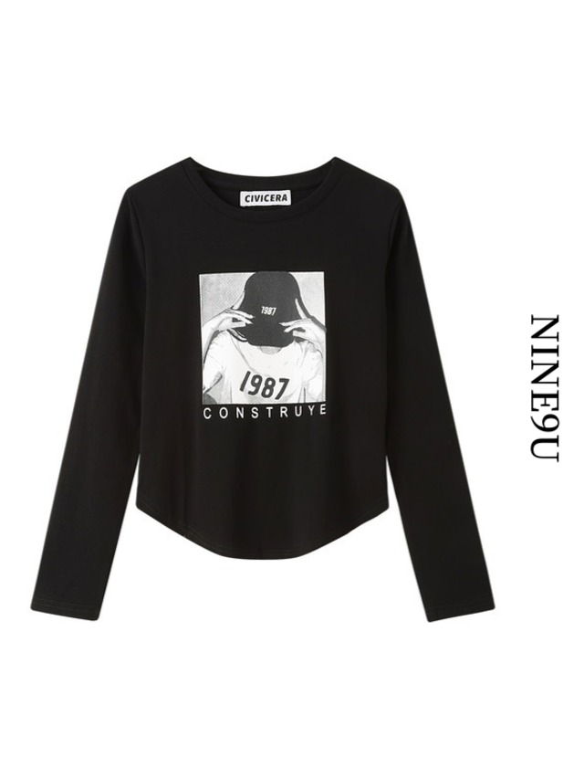 round-cut graphic casusl long-t-shirt 5color【NINE9581】