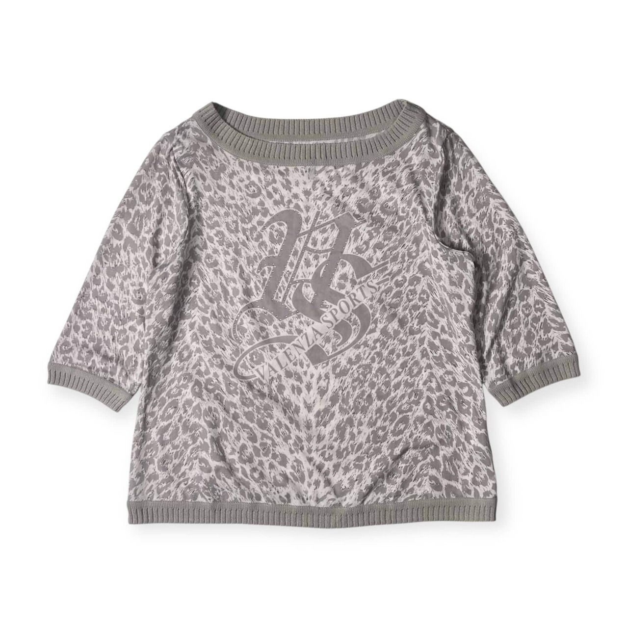 VALENZA SPORTS バレンザスポーツ アニマル柄 レオパード ラインストーン 七分袖 五分袖 シャツ カットソー 40/グレー系 レディース