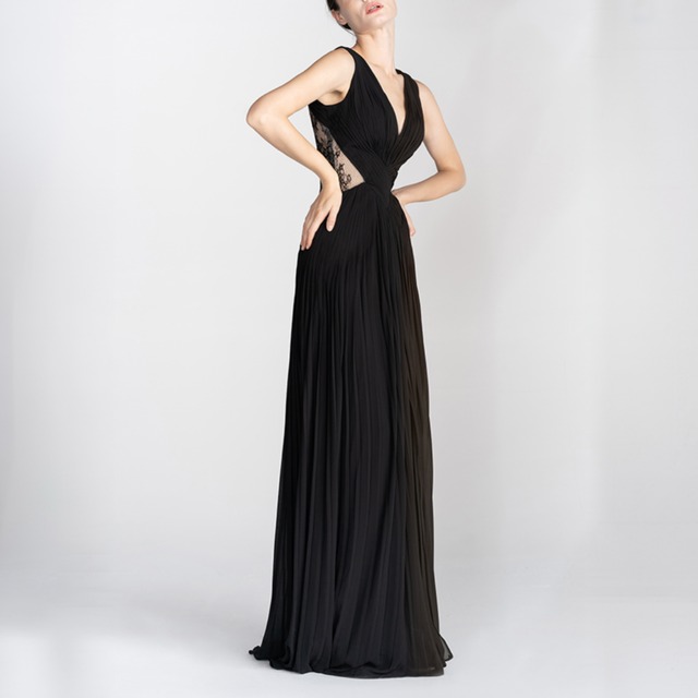 Back Lace-Up A-Line Long Dress 　00204