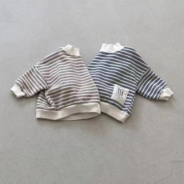 ベビー 冬新作 食器 パッチ付き ボーダー トレーナー