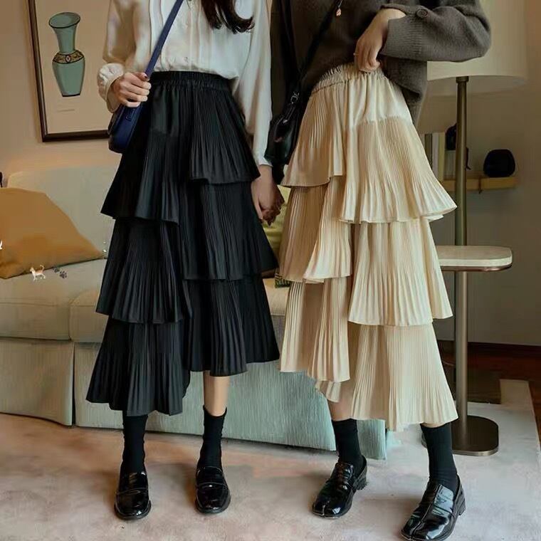 イレギュラー ティアード スカート ミディ丈 レイヤー フリル ロングスカート レディース Anoel