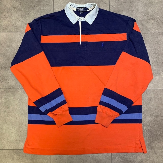 Ralph Lauren ラルフローレン ラガーシャツ USA製 90年代 ワンポイント サイズ L ネイビー オレンジ