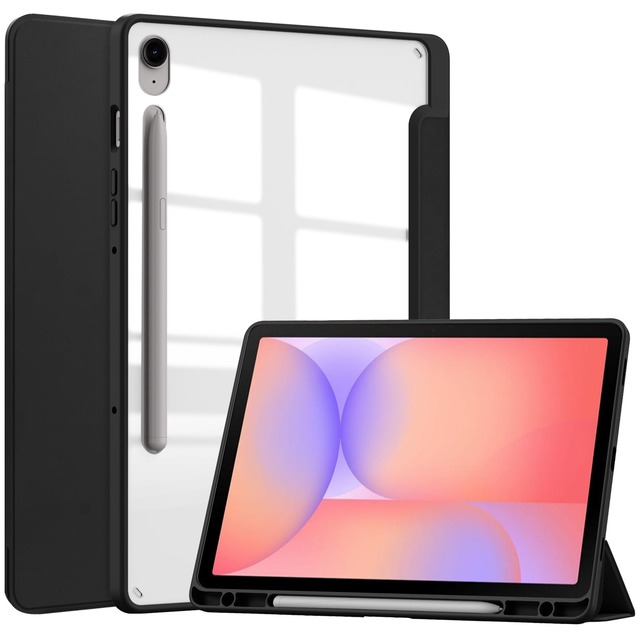 For Galaxy Tab S10 Lite ケース Galaxy Tab S10 FE/S9 FE カバー 透明バック【Trocent】Androidタブレット10.9インチギャラクシー Tab S10 Lite/Tab S9 FE/S10 FEケース ペン収納 オートスリープ機能 マグネット開閉式 背面透明 スタンド機能 三つ折 手帳型 軽量 おしゃれ 衝撃吸収 落下防止 (ブラック)