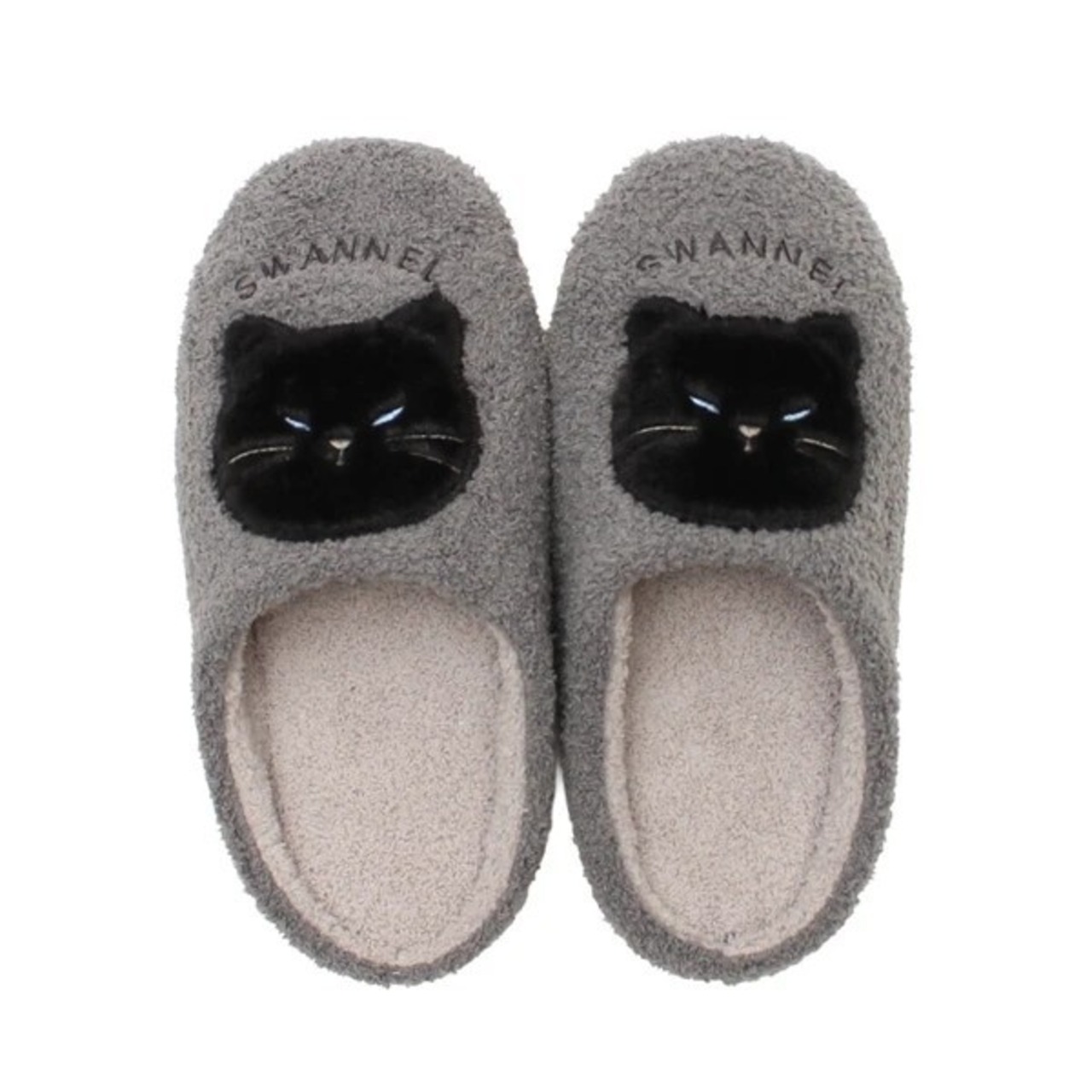 スワンネルあったかルームシューズ　黒猫