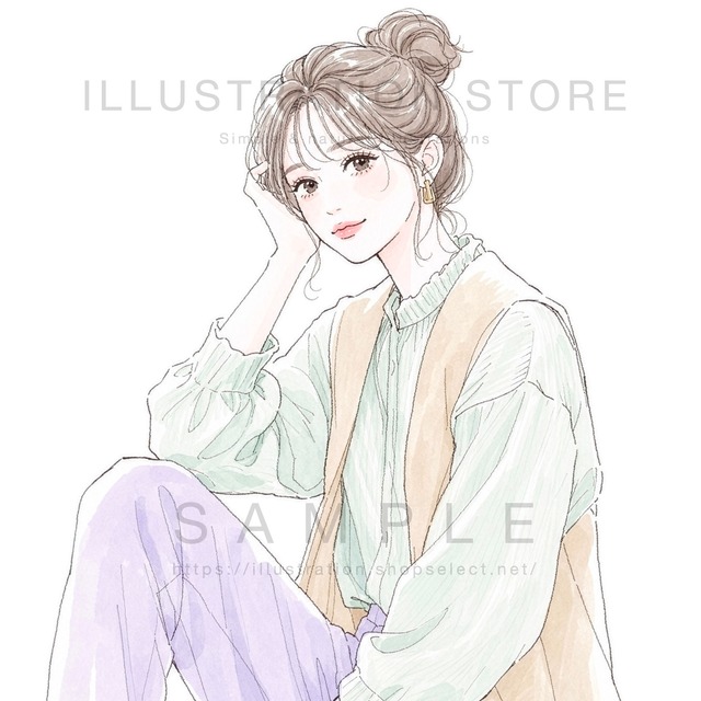 お団子ヘアの女性のイラスト素材