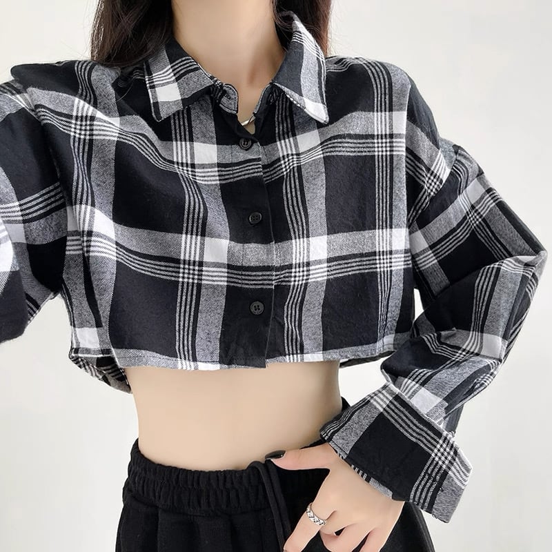cropped check pattern shirt la2495