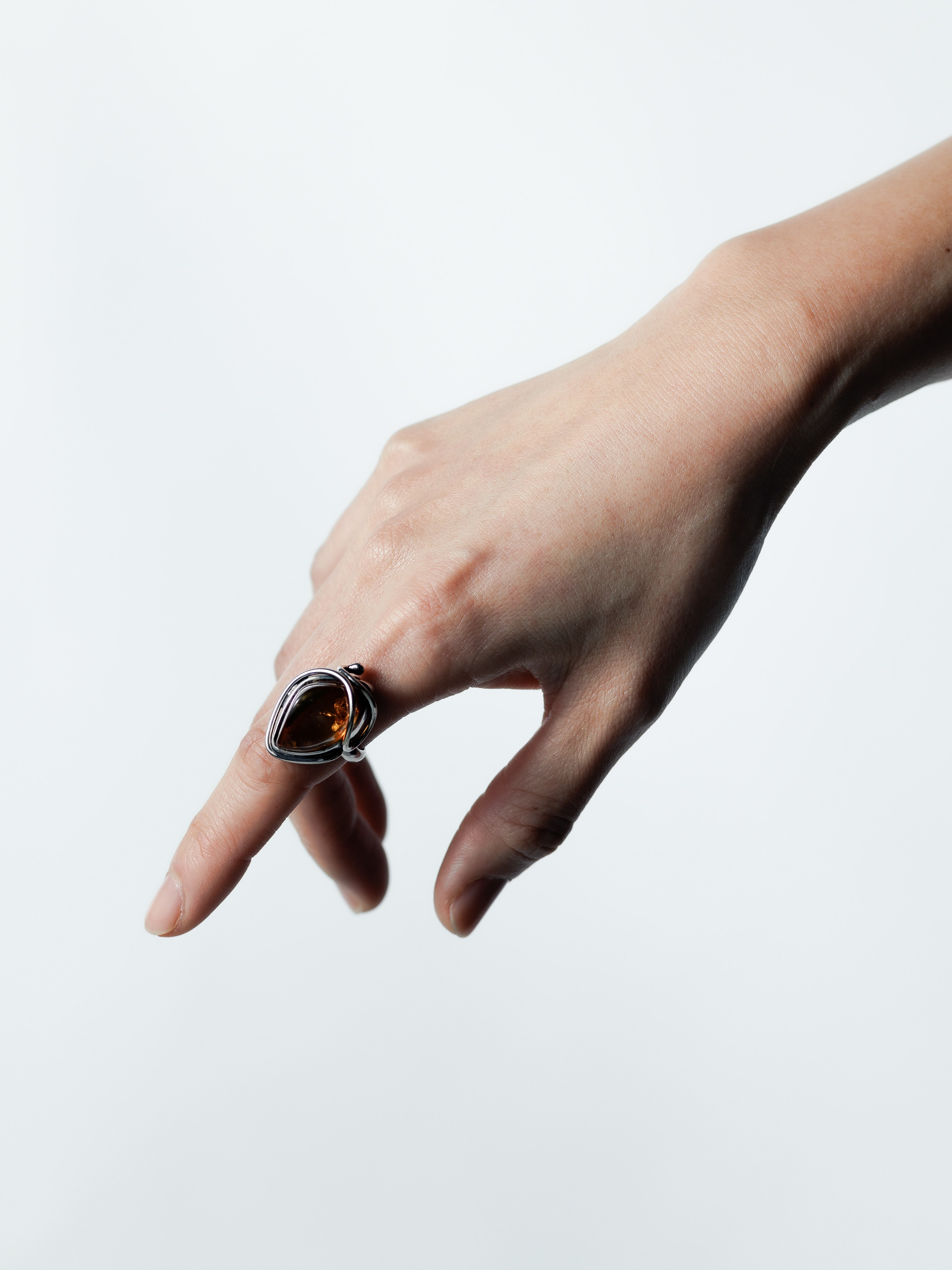 Vintage sterling silver designer's amber ring