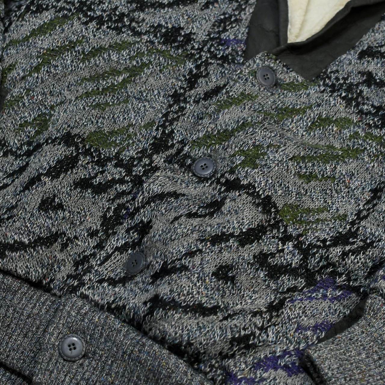 mouton leather switching design knit blouson