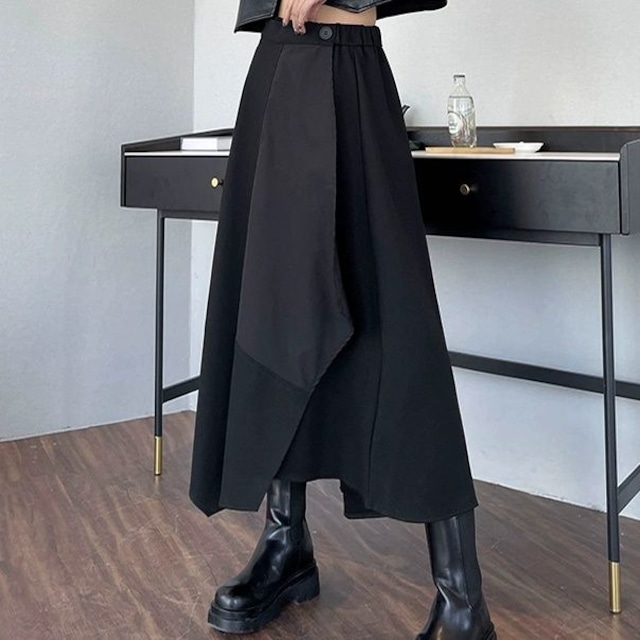 BLACK A-LINE ZIP TRIMMED MIDI DESIGN SKIRT 1color M-8522