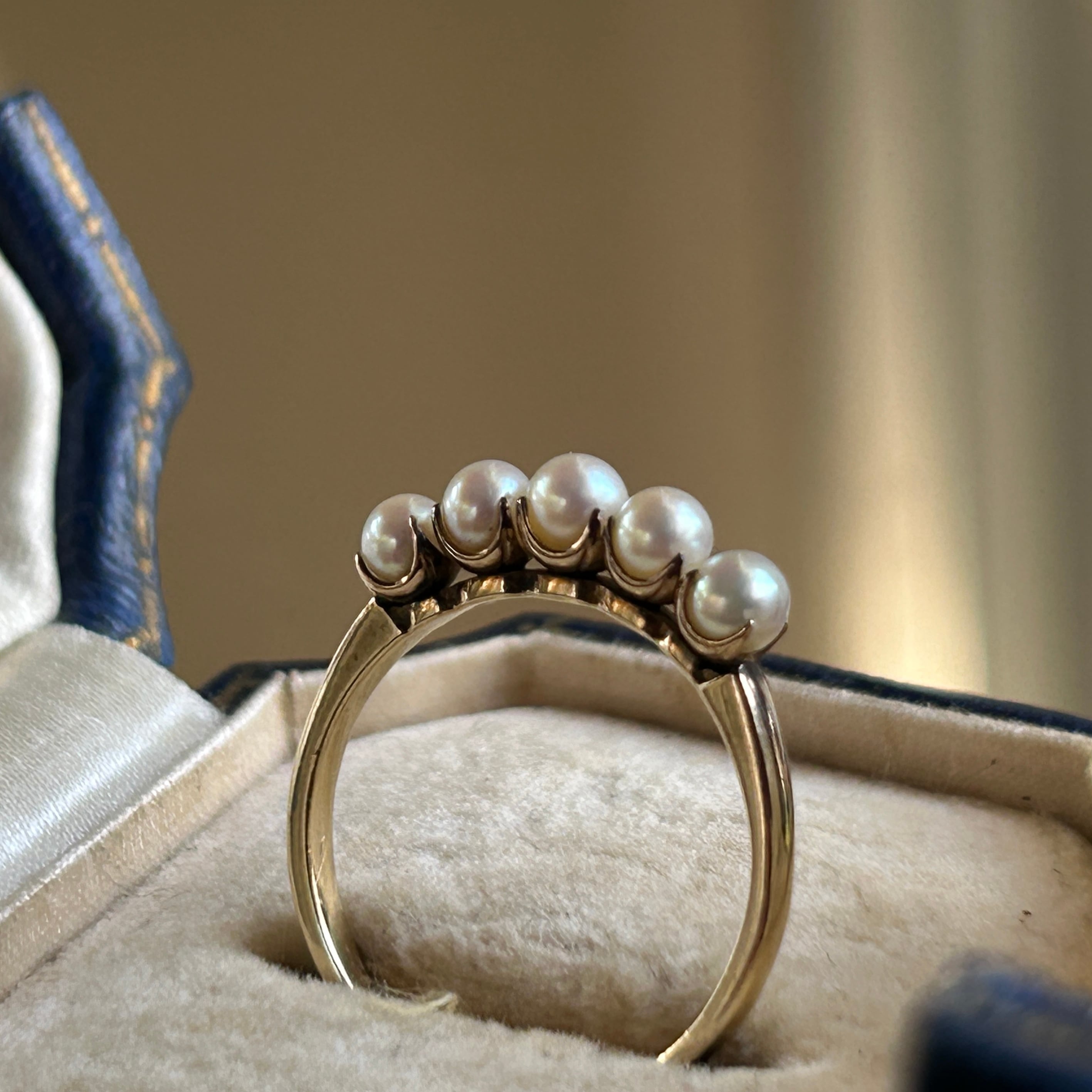 ヴィンテージ MIKIMTO 14金ベビーパール一文字繊細リング