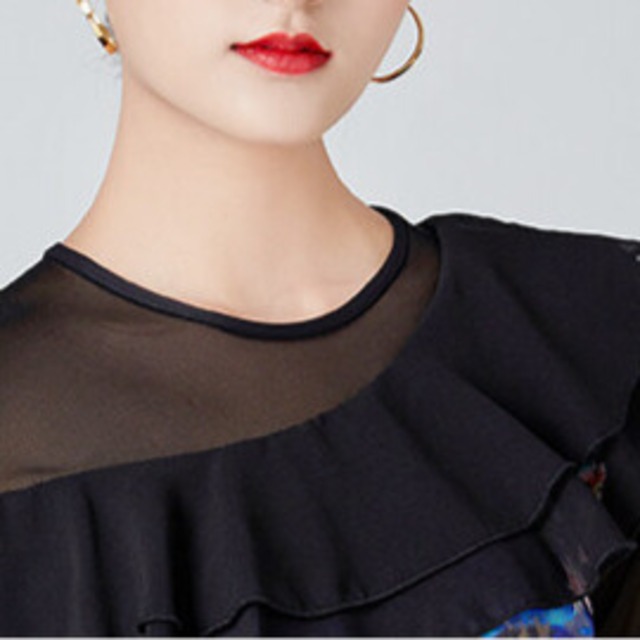 フレアスリーブ 　フラワープリントダンストップス 　 ds1478