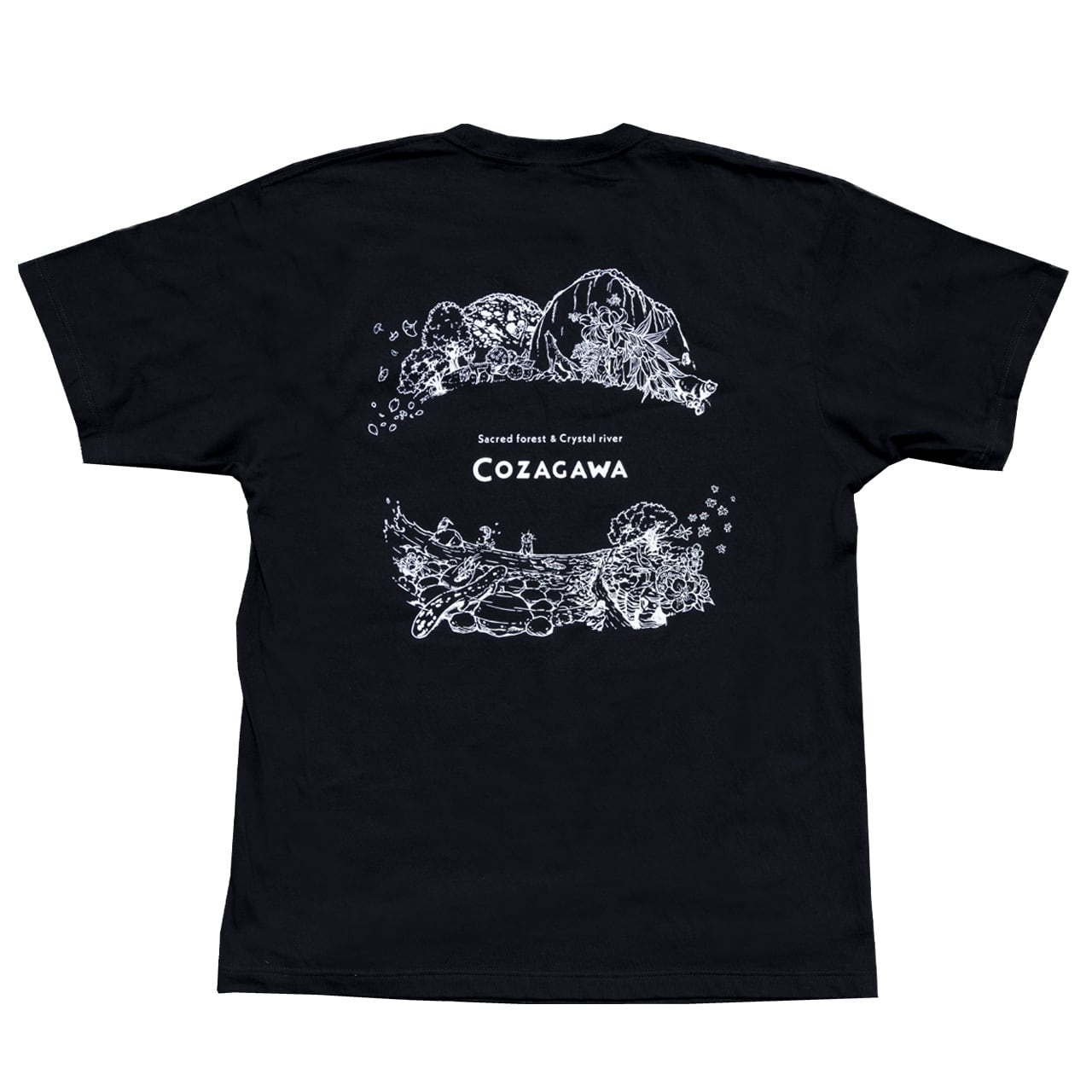 COZAGAWA - Tシャツ（ブラック：コットン）バックプリント 古座川