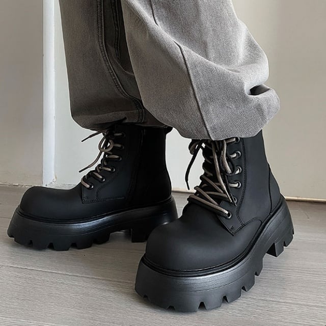 予約販売】ブーツ メンズ ビッグシルエット ゴツ底 厚底 7cm 靴