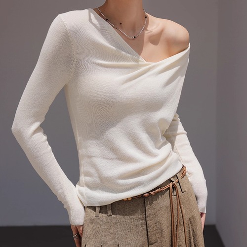 3色／ドレープデザインニットトップス ・19738