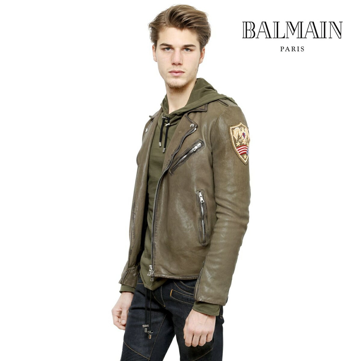 BALMAIN ライダースジャケット　カーキ