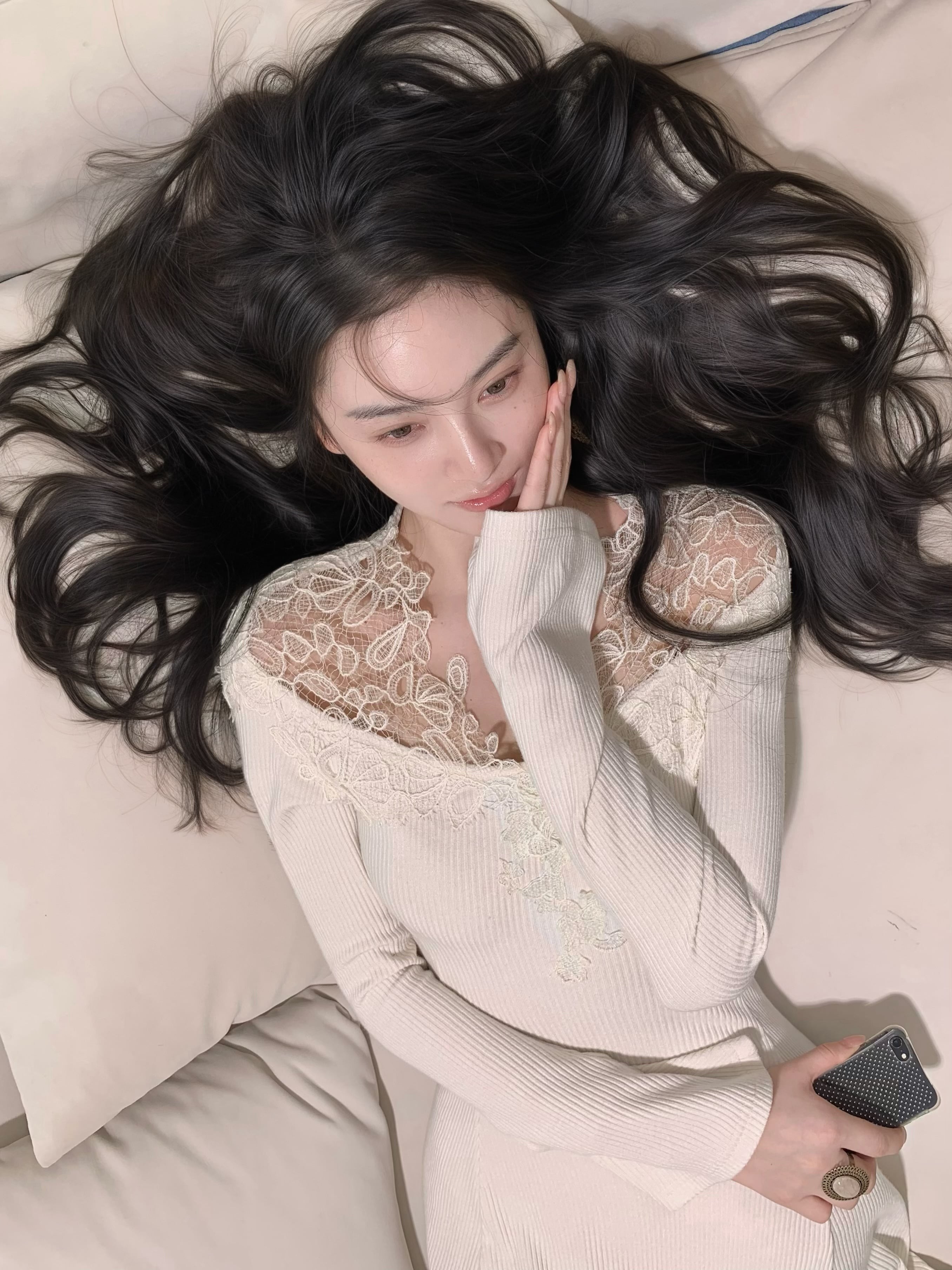 dress】レーストリミングニットワンピース N3392 | nanastyle