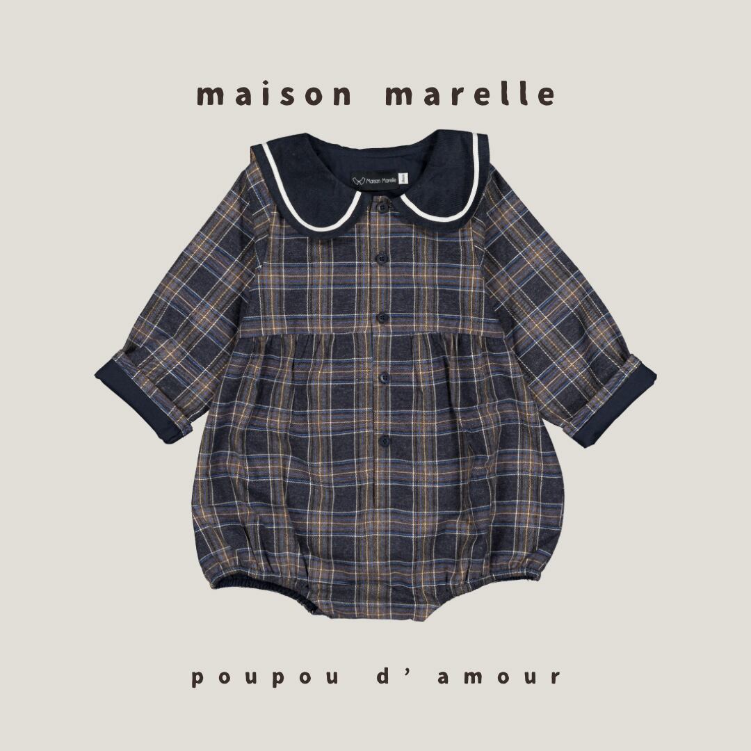 送料無料【予約】maison marelle |Romper BAC - blue tartan (11月上旬以降入荷予定)