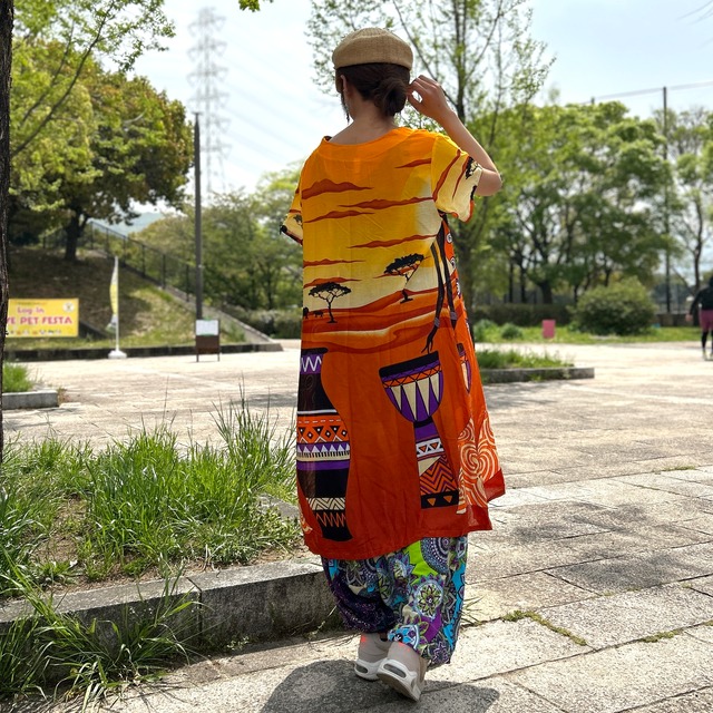 アフリカンクルーネックチュニック