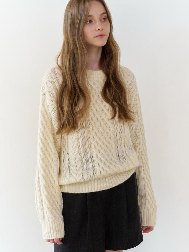 (予約) verveine / French alpaca cable round knit 3color