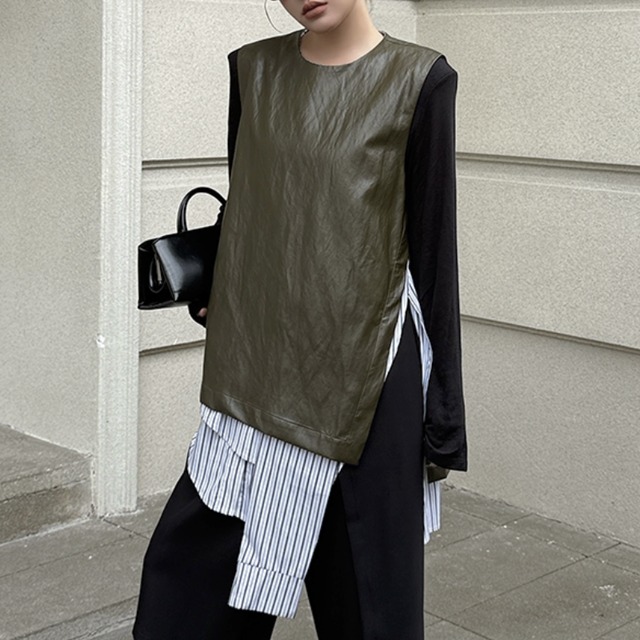 Fake twopiece leather vest【3color】 C1587