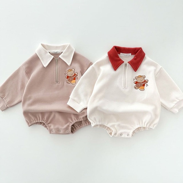 【BABY】クマ柄長袖ロンパース