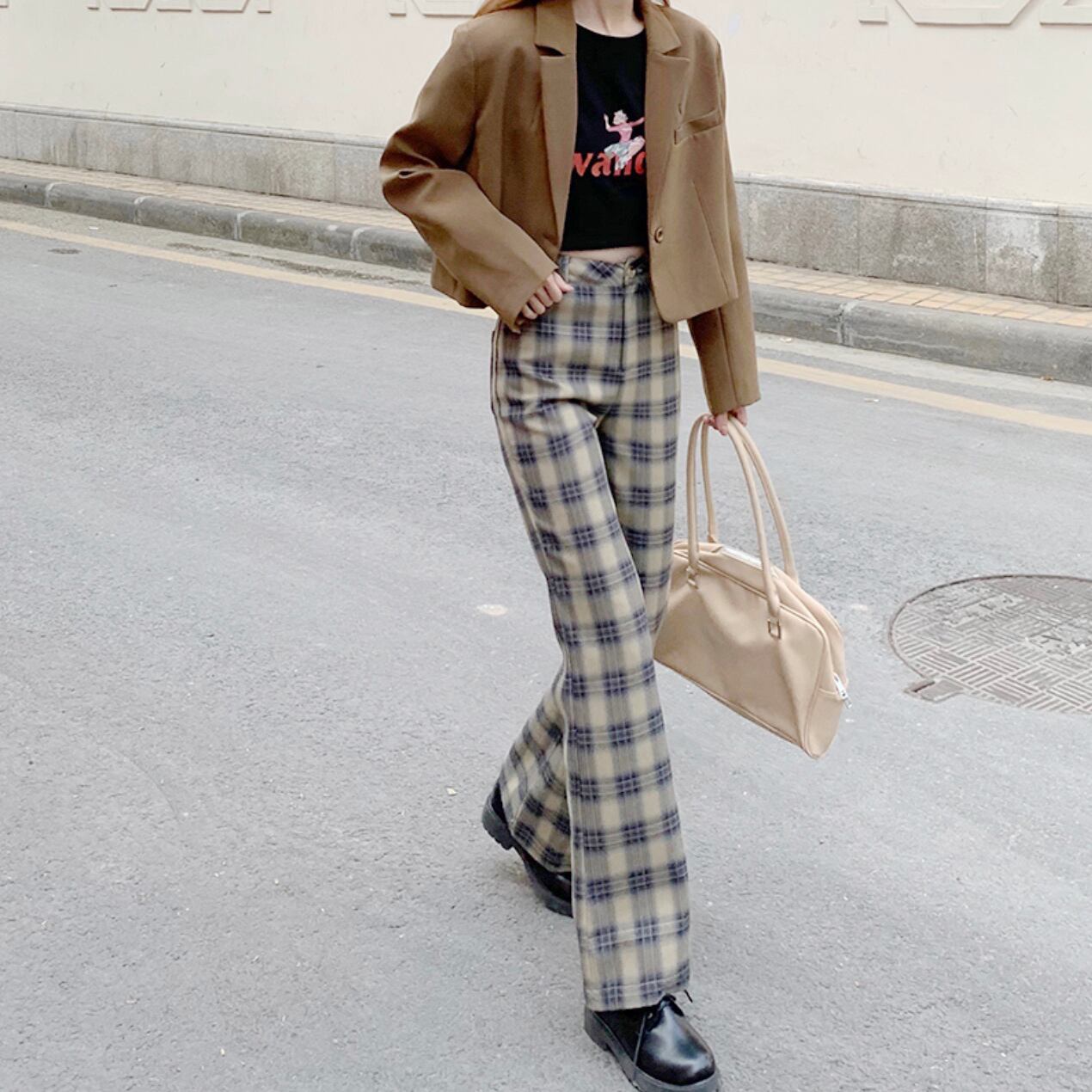 送料無料 スタイルup パンツ チェック クラシカル ブーツカット 大人カジュアル きれいめ ハイウエスト スラックス ズボン 古着っぽ Lamitte Deco トレンド 韓国ファッション ショップ Base店 送料無料 スタイルup パンツ チェック クラシカル ブーツカット 大人カジュアル きれいめ ハイウエスト スラックス ズボン 古着っぽ Lamitte Deco トレンド 韓国ファッション ショップ Base店