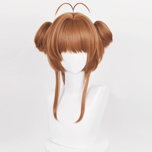 コスプレ耐熱ウィッグ ライトブラウン ツインテール バンス付き キャラクターウィッグ ★カードキャプターさくら/木之本桜 ★受注品★