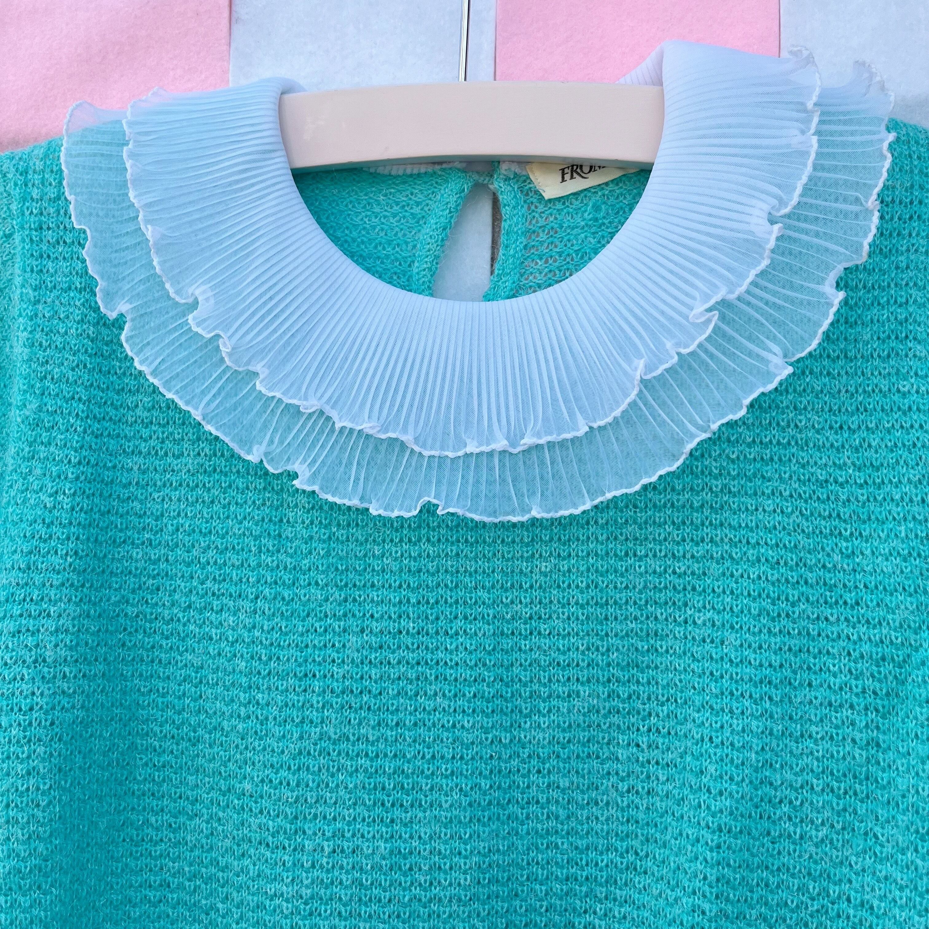 pleats collar peacock green knit po