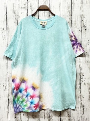 タイダイ染め Tie-dye Tシャツ　XLサイズ　曼荼羅　薄浅葱色　Hippies Dye HD17-09