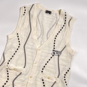 PAGELO パジェロ デザイン Vネック 前開き ニット ベスト L/ホワイト系 メンズ ゴルフ