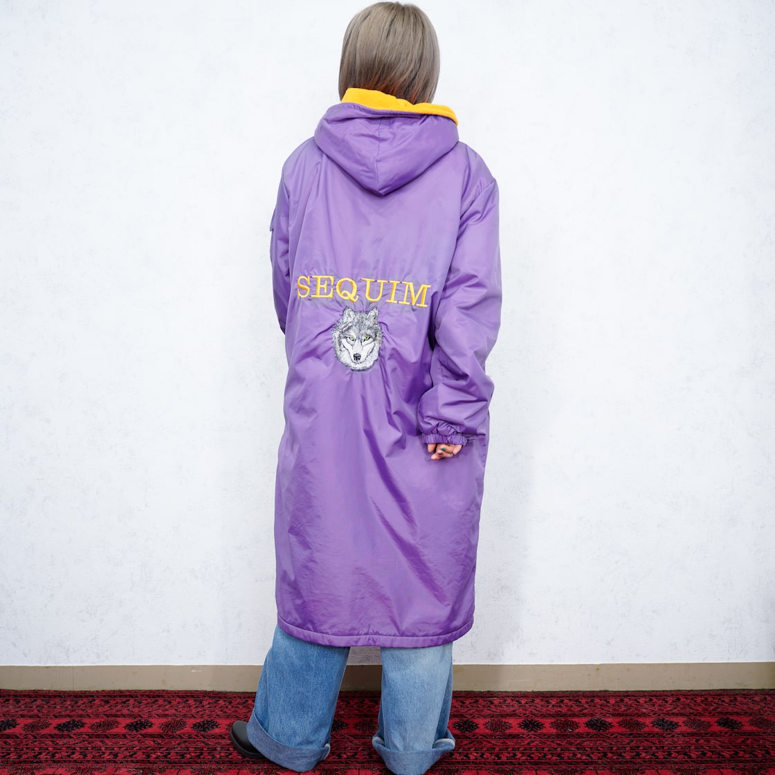 SPECIAL ITEM* USA VINTAGE WOLF EMBROIDERY DESIGN ZIP UP BENCH COAT 