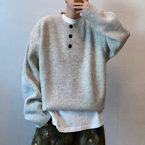 ヘンリーカラーボタンラウンドネックニット　1037
