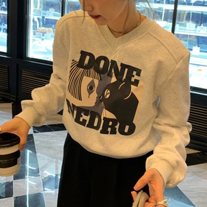 fleece-lined print v-neck sweatshirt　J00261