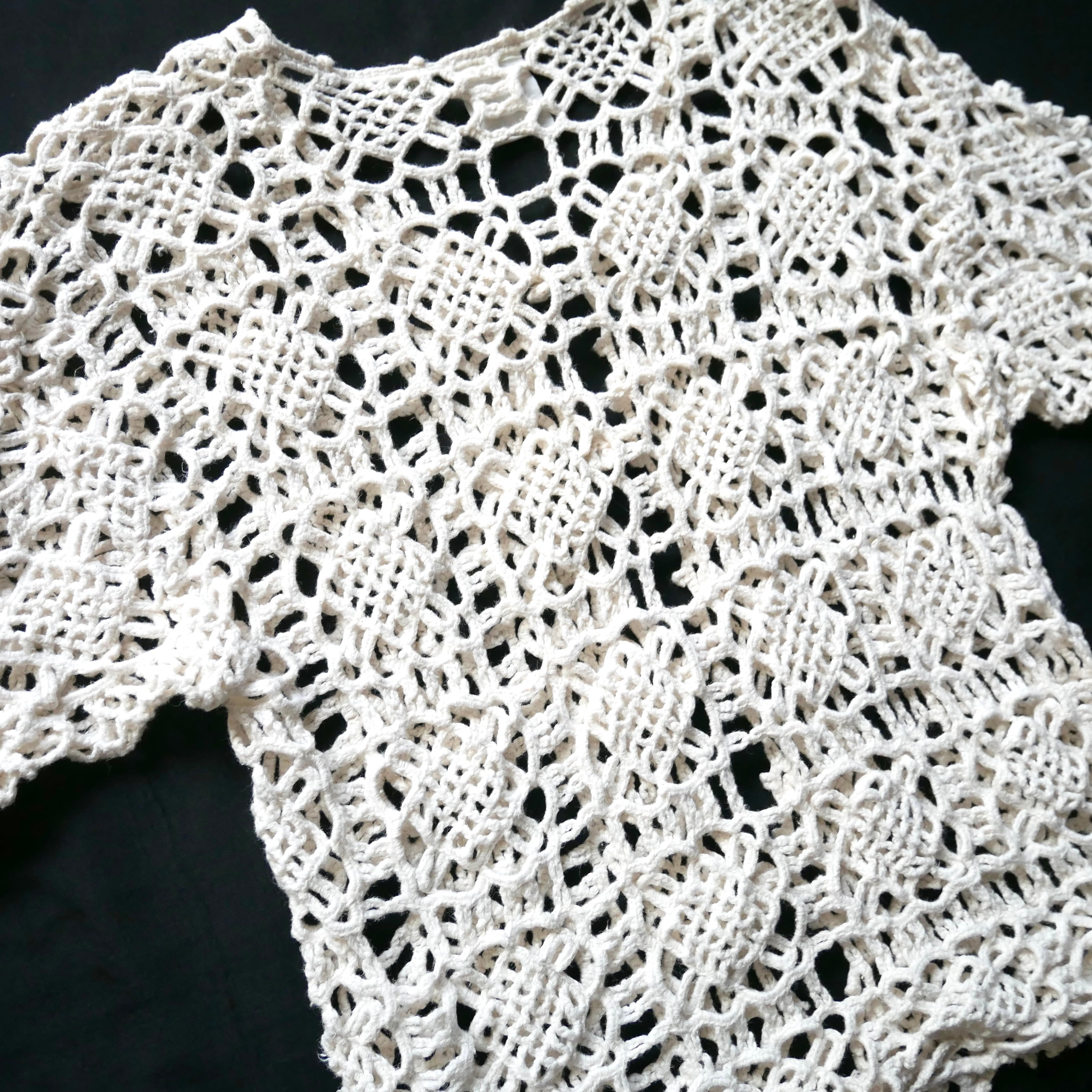 90s ramie cotton white crochet cardigan 90年代 麻 コットン 鍵編み