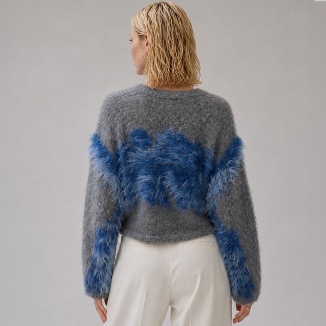 Contrast shaggy cardigan A00049